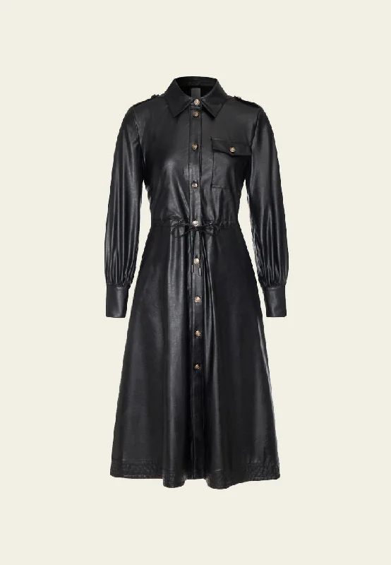 Motorcycle Black Vegan Leather Coat Dress