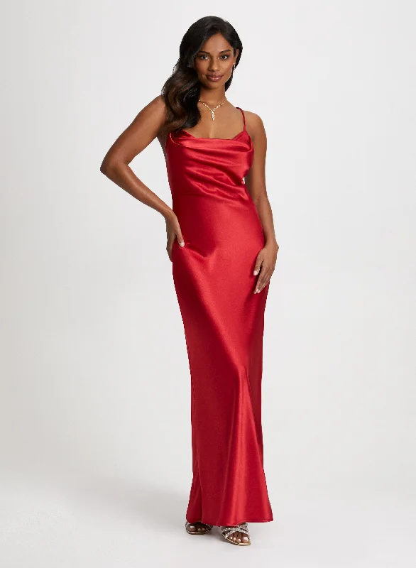 Drape Neck Satin Dress