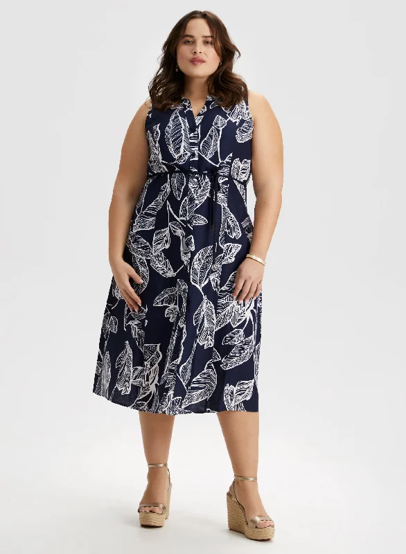 Leaf Print Linen Blend Dress