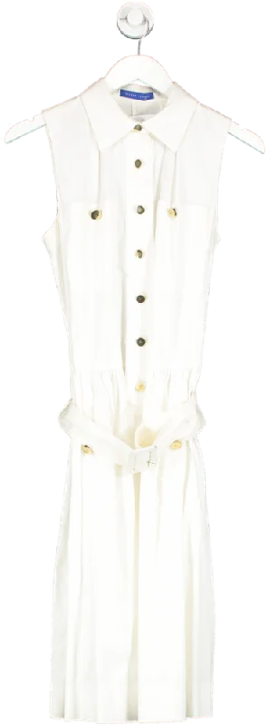 Winser London White Belted Button Front Dress UK 8