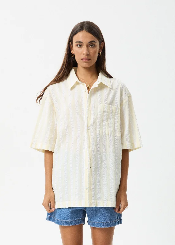 AFENDS Womens Splice - Short Sleeve Shirt - White / Lemongrass