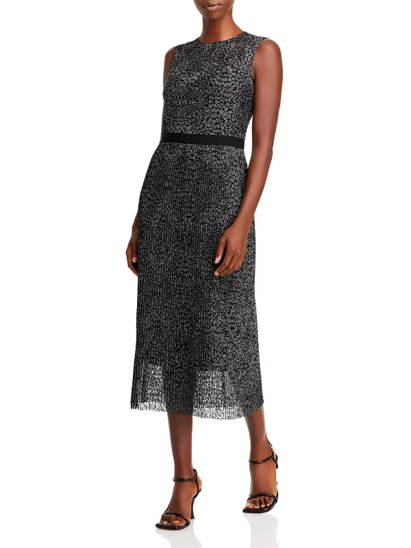 Delyra Womens Metallic Midi Cocktail and Party Dress