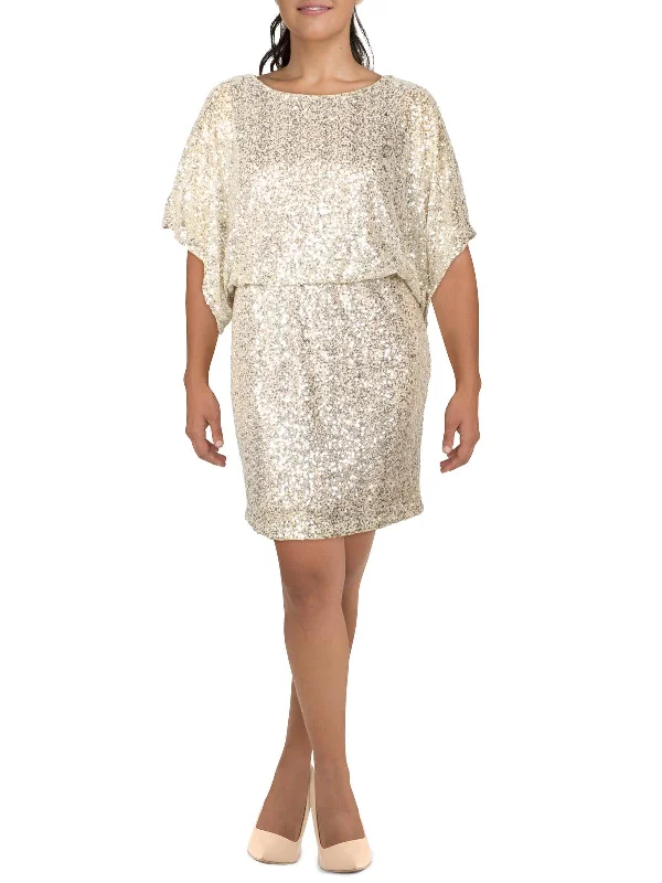 Womens Sequined Knee-Length Cocktail and Party Dress