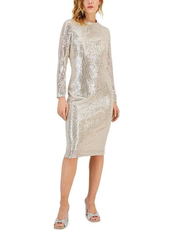 Womens Sequined Midi Cocktail and Party Dress