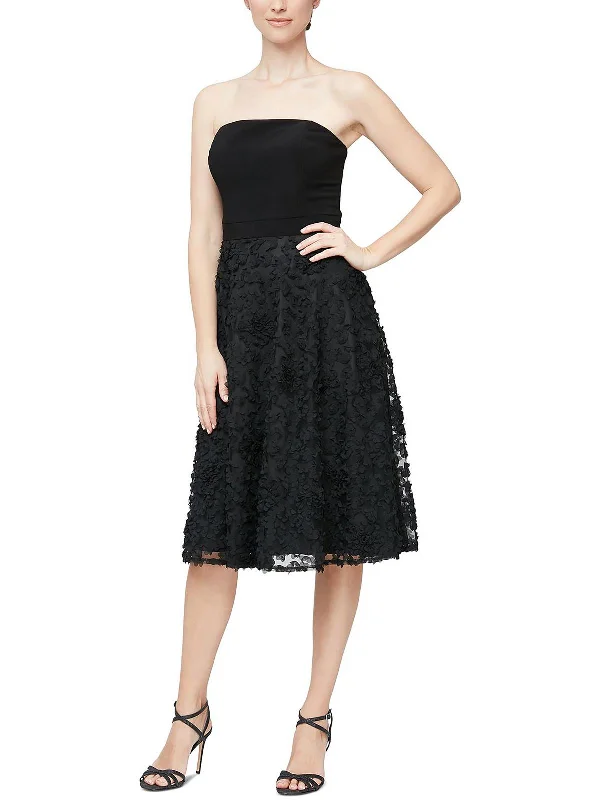 Womens Strapless Midi Cocktail and Party Dress