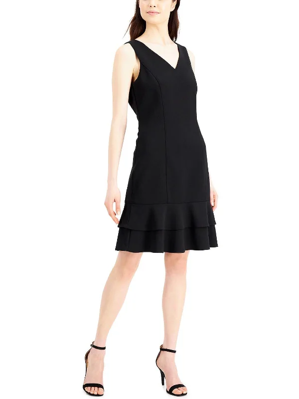 Womens V-Neck Ruffle Hem Cocktail and Party Dress