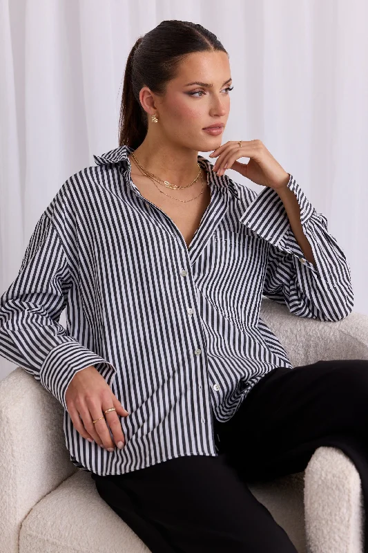 You Got This Black Stripe Poplin Oversized Shirt