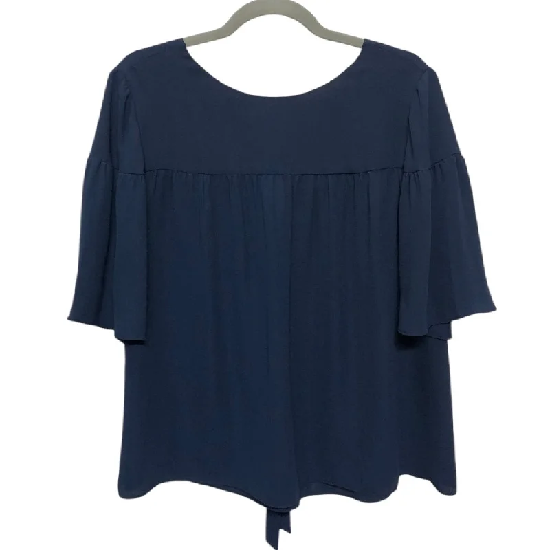 Blouse Short Sleeve By Ann Taylor In Navy, Size: M