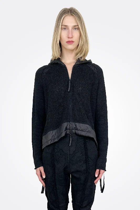 Padded Hem Flared Cardigan - Black