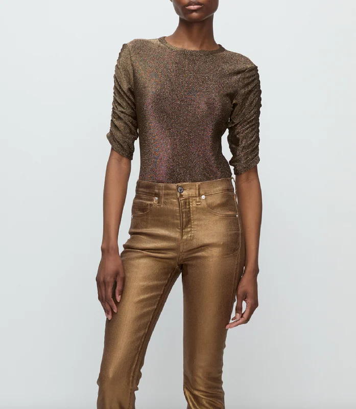 Waldorf Ruched Sleeve Top - Antique Gold Lurex