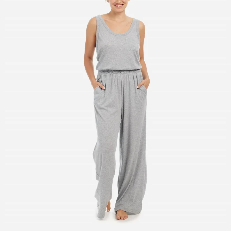 Aloe Infused Cotton Wide Leg Jumpsuit In Heather Grey