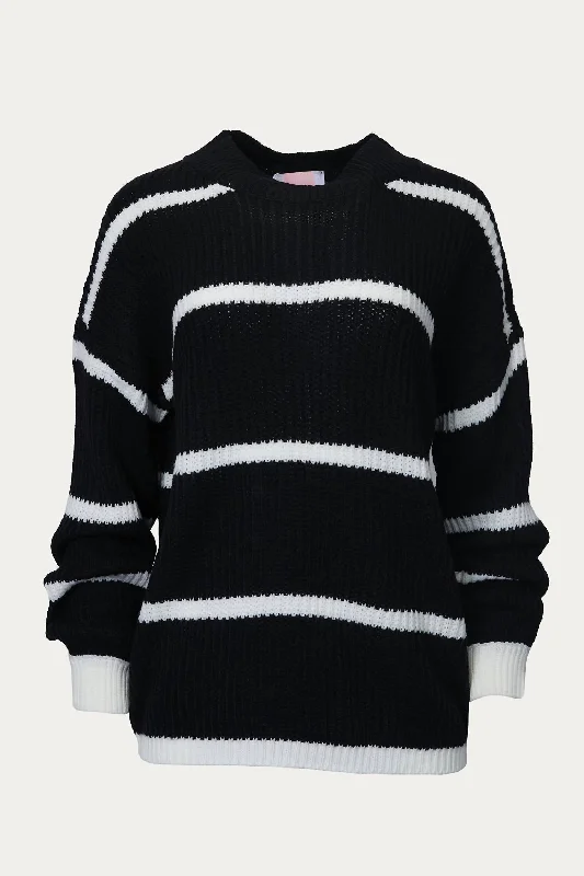 Cozy Striped Knit Sweater In Black/white