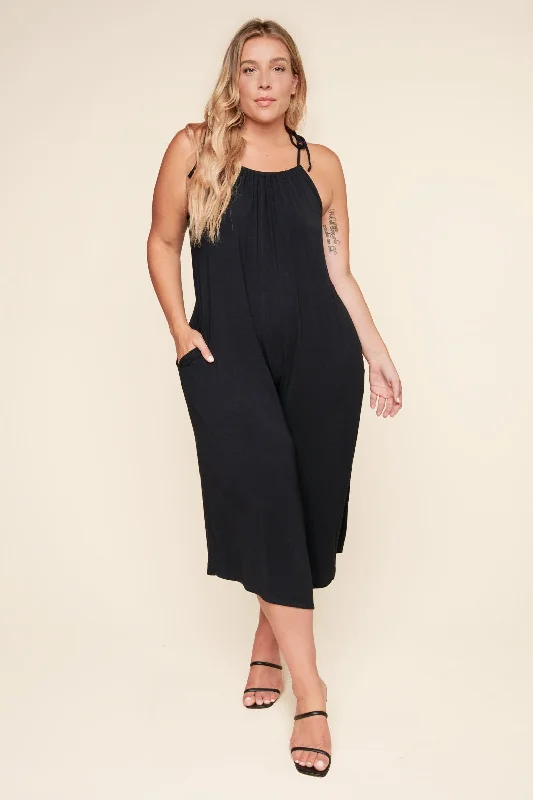 Florence Flowy Sleeveless Jersey Knit Jumpsuit Curve