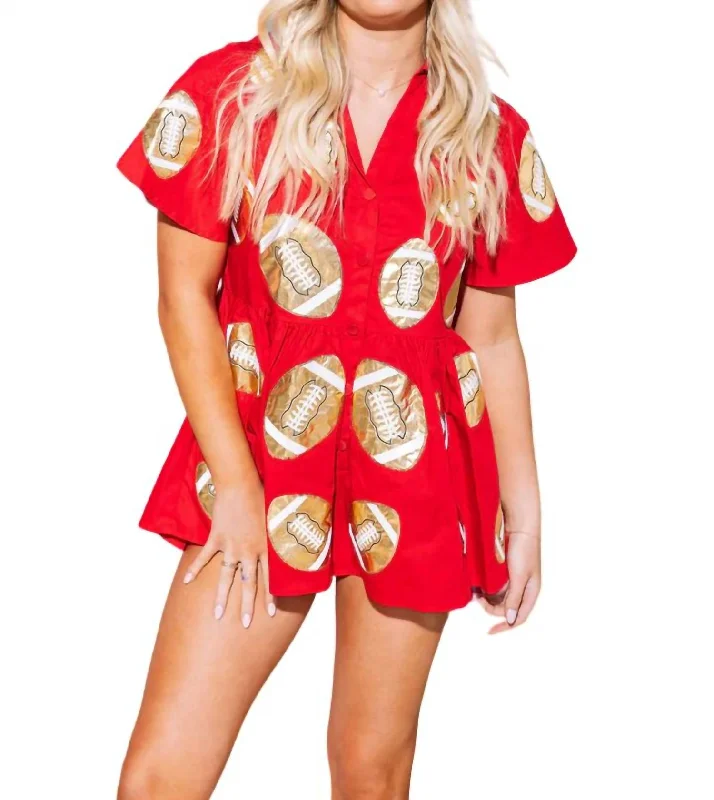 Football Romper In Red & Gold