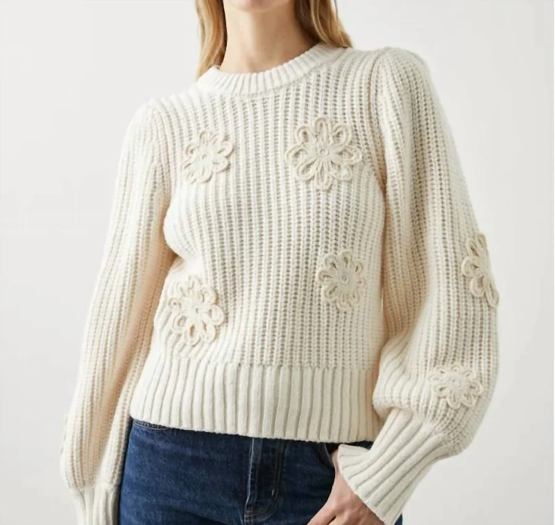 Romy Sweater In Ivory Crochet Daisies