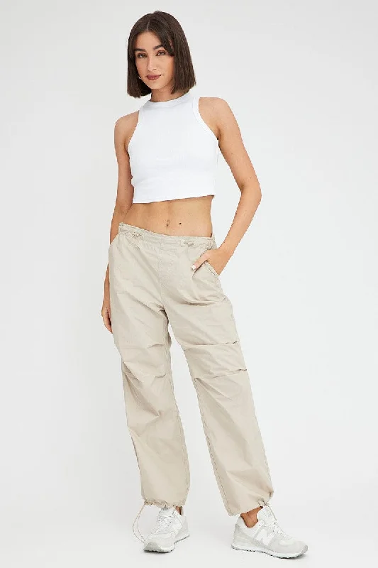 Beige Parachute Pants Cargo