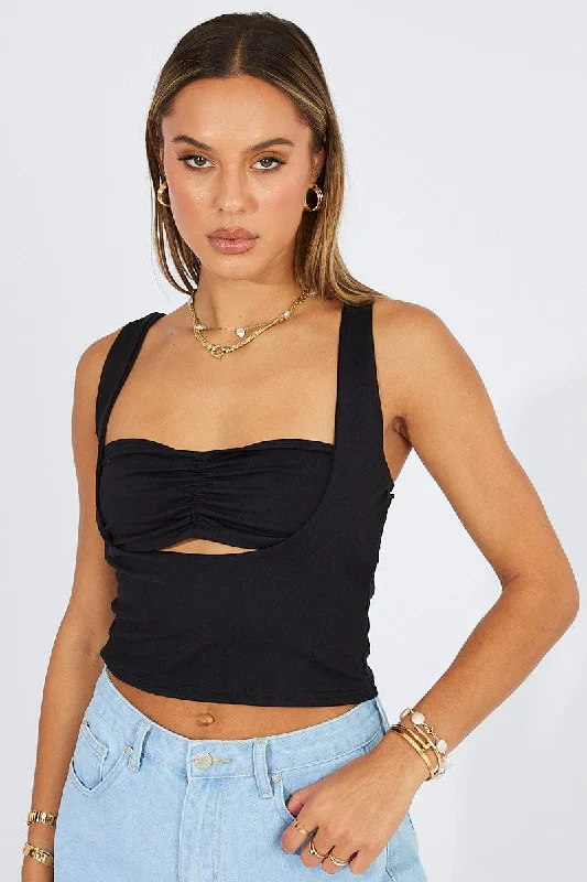 Black Crop Top Short Sleeveless