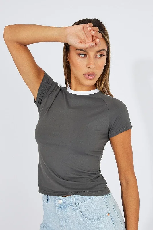 Grey Supersoft Top Short Sleeve Stripe