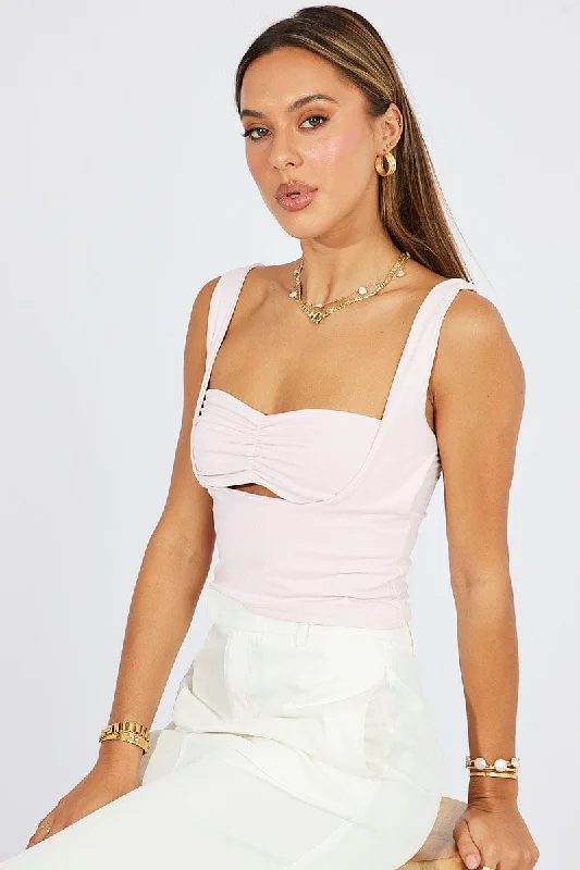 Pink Crop Top Short Sleeveless