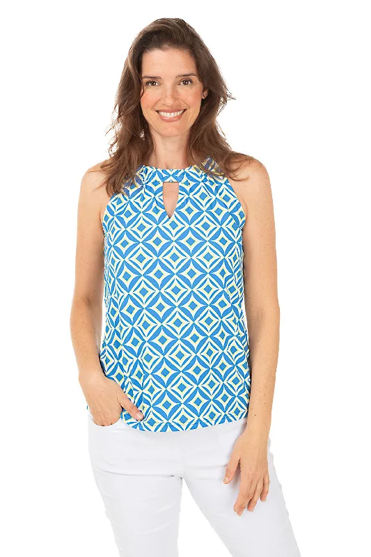 Mod Geo UPF50+ Keyhole Sleeveless Knit Top