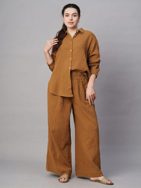 Women's Mustard Cotton Regular Fit Pant