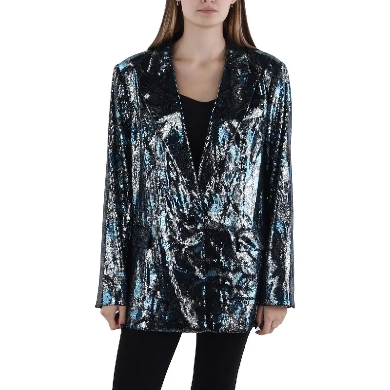 Audrey Womens Sequined Suit Separate One-Button Blazer