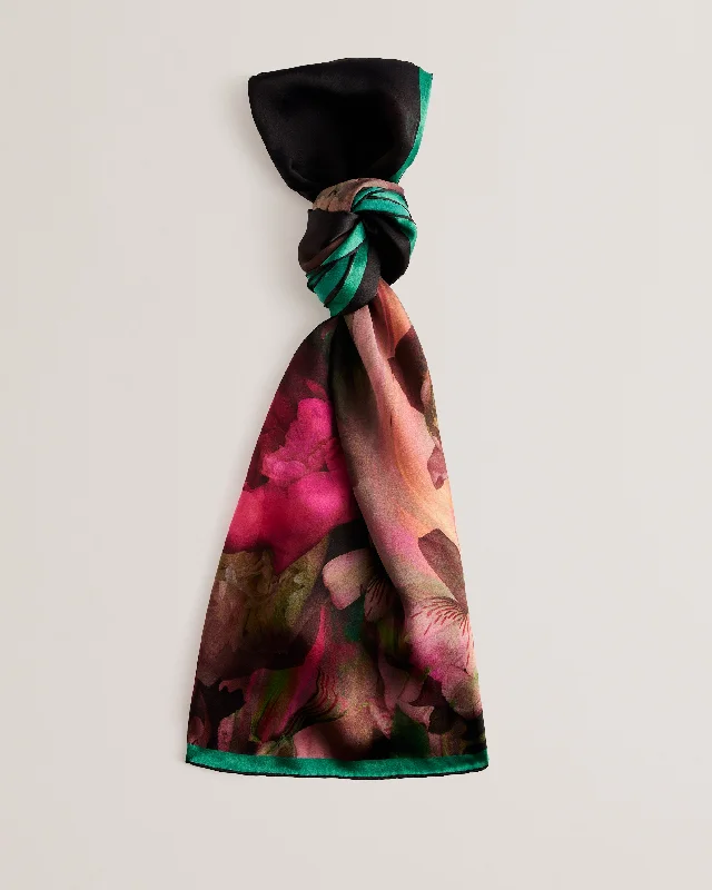 Debbiio Printed Long Silk Scarf Black