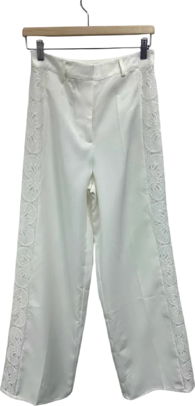 Nasty Gal White Lace Trim Trousers UK 10