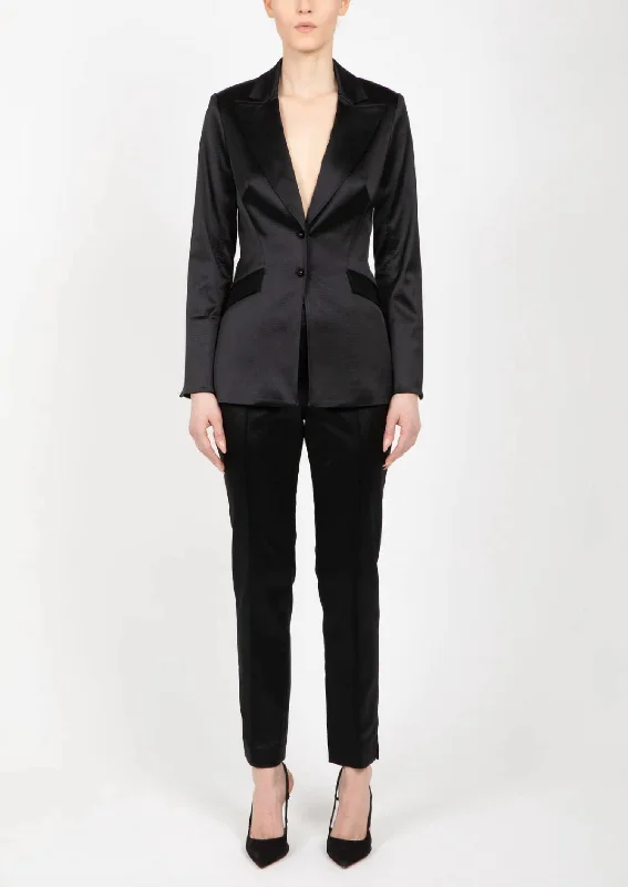 Ostrich Embossed Satin Jacket In Black