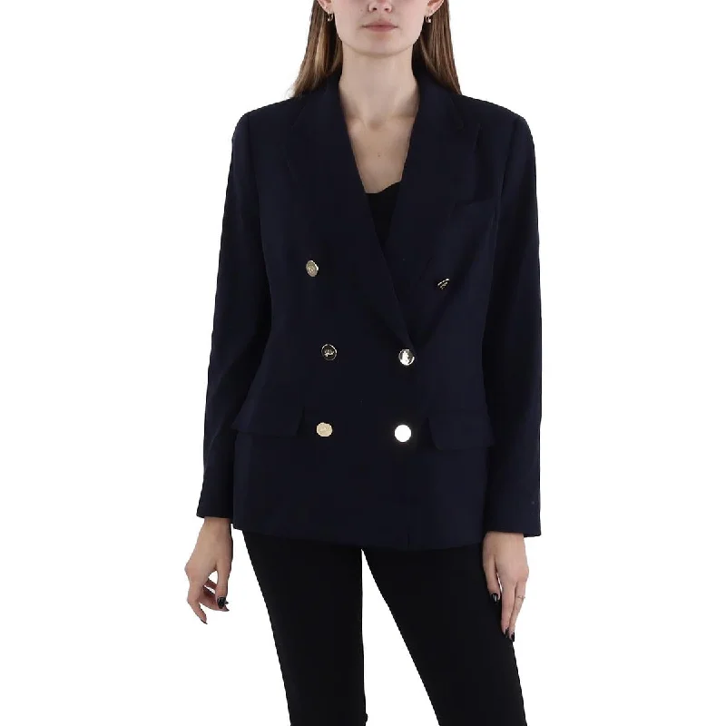 Petites Womens Wool Suit Separate Double-Breasted Blazer