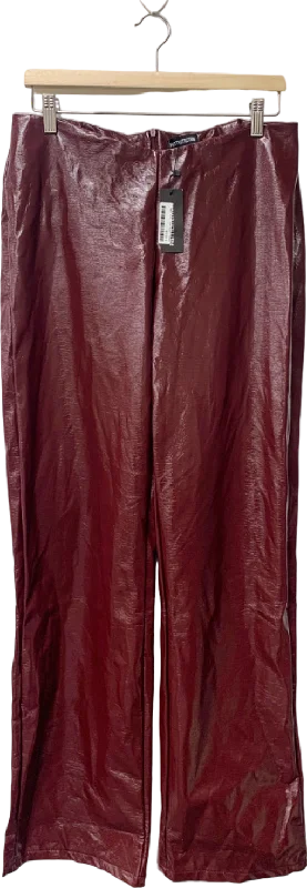 PrettyLittleThing Burgundy Faux Leather Trousers UK 10