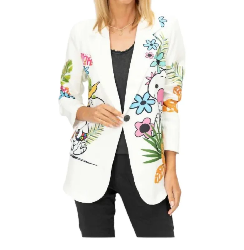 Snoopy In Hawaii Printed Blazer In White