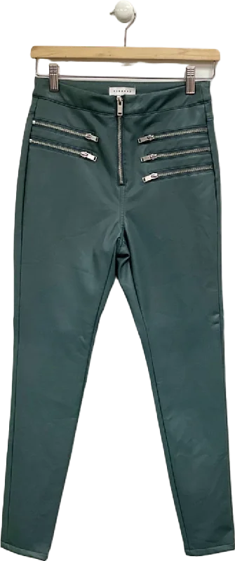 Topshop Green High-Waisted Zip Detail Trousers UK 8