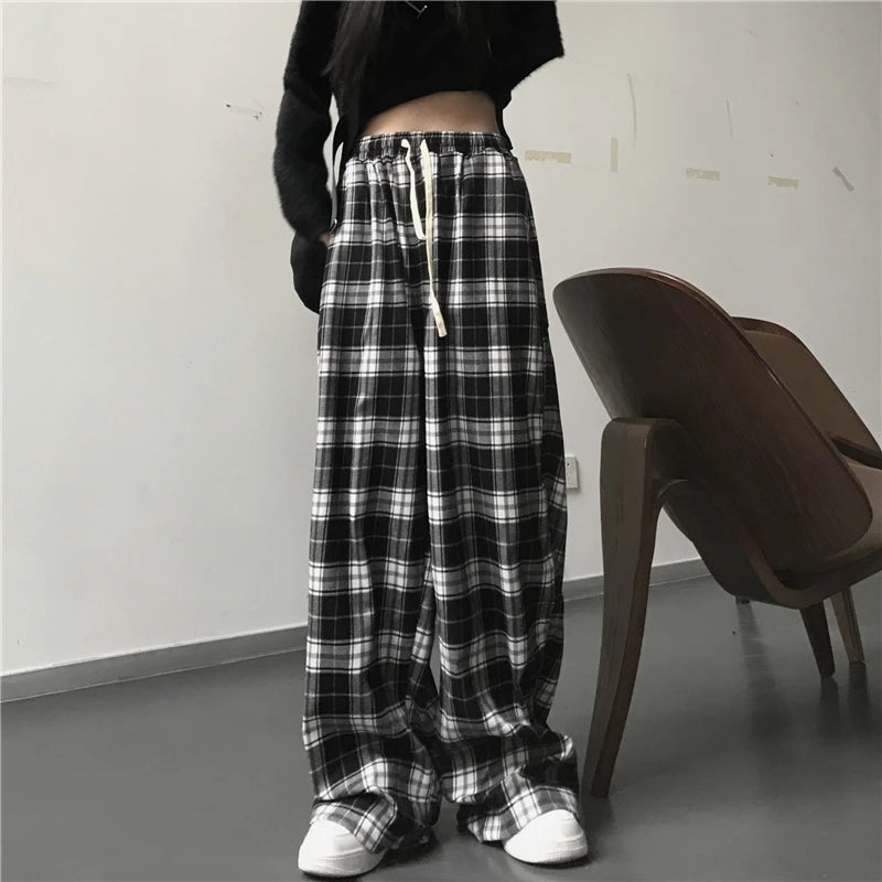 Women's Plaid High Waist Skinny Fashion Designer Baggy Pants